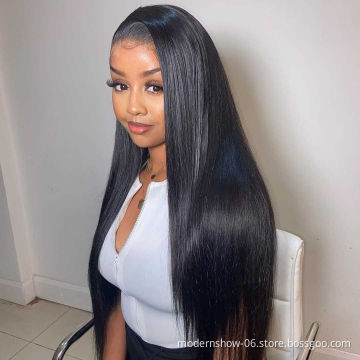 Human Hair Lace Wigs with Bangs 150 180 Density Straight 100% Virgin Remy Human Hair Lace Front Wig Brazilian Hair Swiss Lace